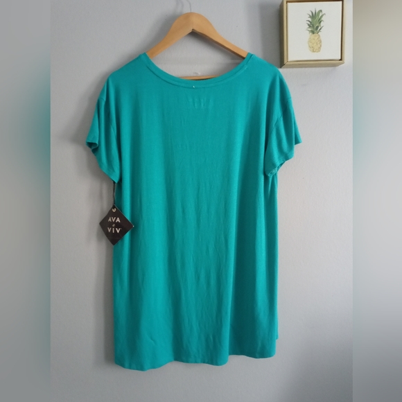Ava Viv Top Women Color Green Short Sleeve V Neck Rayon And Spandex New X 14W - Picture 5 of 6